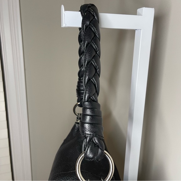 Lauren Ralph Lauren Black Leather Shoulder Bag Braided Strap Hobo Purse - Picture 4 of 7